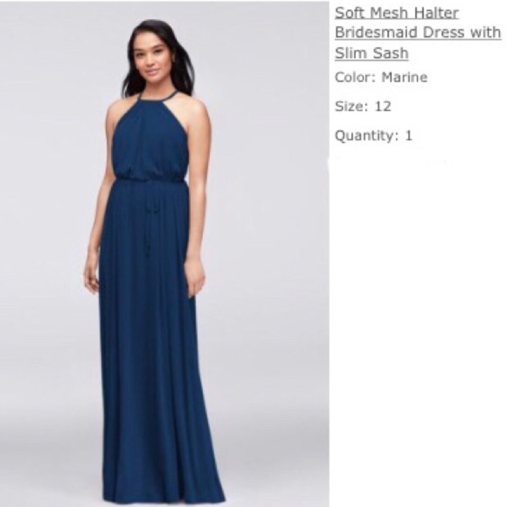 David’s Bridal Soft Mesh Halter Dress w/ Slim Sash